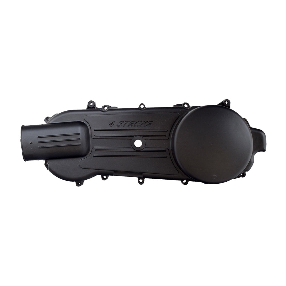 150cc GY6 Scooter & Go-Kart Engine Crankcase Cover, featuring a black plastic design with multiple holes, suitable for 10 or 11 diameter rear rims.