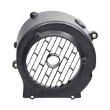 Black Plastic Cooling Fan Cover for 150cc GY6 Go-Kart & Scooter Engines, featuring a round design with a central hole, provides protection for both the rider and engine.