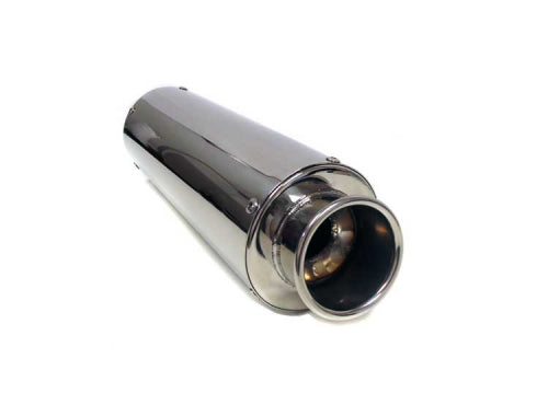 Close-up of the Round Stainless Steel Exhaust Kit for 125cc and 150cc Scooters, showcasing the chrome exhaust pipe and muffler, highlighting its durable, rust-resistant stainless steel construction.