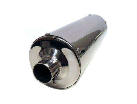 Close-up of the Round Stainless Steel Exhaust Kit for 125cc and 150cc Scooters, highlighting the durable muffler and metal pipe components.