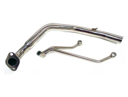 Close-up of the Round Stainless Steel Exhaust Kit for 125cc and 150cc Scooters, showcasing the muffler and metal pipe components.