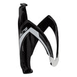 Gloss Black & White Elite Custom Race Bottle Cage attached to a bicycle frame, showcasing its durable fibre-reinforced polyamide construction and adjustable elastomer rubber for bottle stability and vibration absorption.