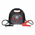 Adventure Power Automobile Battery All-in-One Trickle Charger, Jump Starter, & Compressor featuring thick cables, LED indicators, clamps, USB port, and an air pump for versatile vehicle battery maintenance and emergency use.