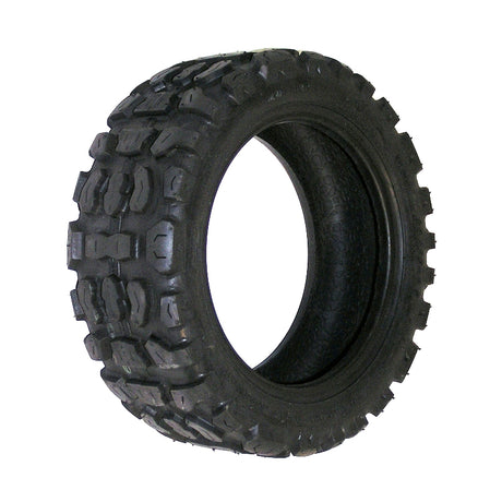 90/65-6.5 Pneumatic Tire with Knobby Tread for Gas Scooters & Mini Pocket Bikes, showcasing deep treads, ideal for off-road use. Suitable for models like EVO, UberScoot, and MotoTec.