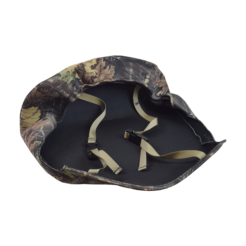 SuperFlauge® Camo Seat Cover Set for the eWheels EW-36 Scooter, showcasing camouflage-patterned seat, backrest, and armrest covers with straps, easily removable for cleaning.