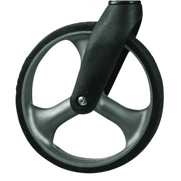 8 Front Wheel Assembly for the Drive Airgo eXcursion X23 (700-917), featuring two black polyurethane tires on 3-spoke gray rims with pre-installed bearings.