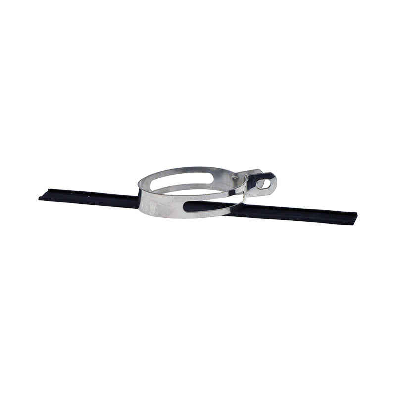 Exhaust Clamps with Rubber for 50cc - 150cc Oval Shaped Mufflers/Silencers, featuring metal clamps with black rubber strips for a secure grip, preventing rattling and scratches on the muffler.