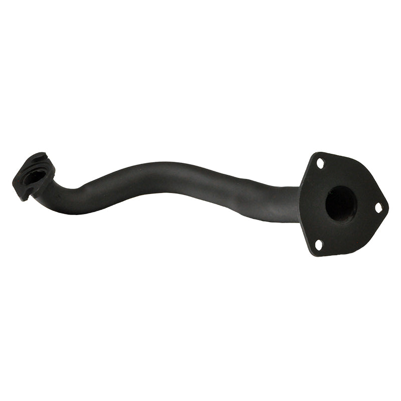 Exhaust Header to Muffler Pipe for 50cc Scooters, featuring a black metal pipe with a visible hole, designed to fit smaller GY6 engines, ideal for replacing rusted or damaged exhaust components.