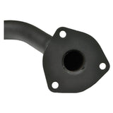 Exhaust Header to Muffler Pipe for 50cc Scooters, featuring multiple holes along its black surface, designed for GY6 engines, ideal for replacing rusted or damaged exhaust systems.