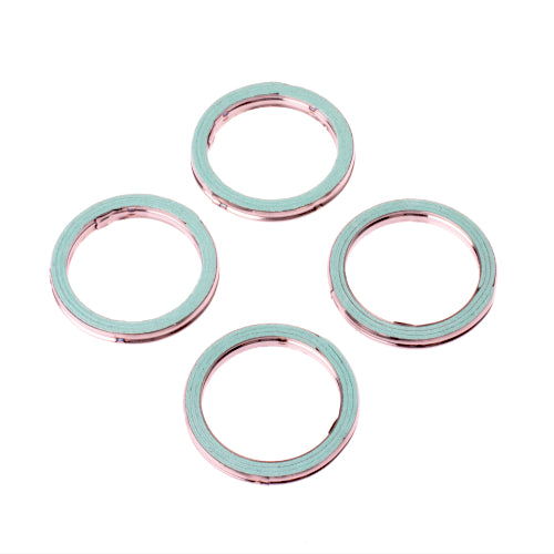 Exhaust Pipe Gasket Set for Honda Elite 250 (CH250) 1985-1988, featuring multiple circular metal rings and close-up views of the high-quality gaskets essential for reducing engine noise and protecting the engine.