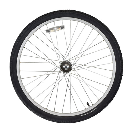 Close-up view of the 26 Front Wheel Assembly for eZip and IZIP Mountain-Style Electric Bikes, showing the bicycle tire with spokes and rim. Ideal replacement for rough trail rides.