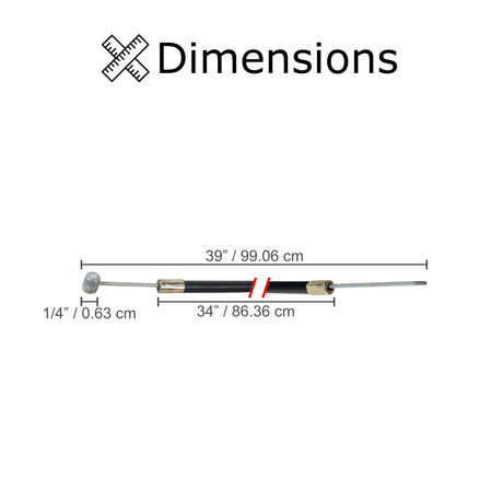 34 Scooter Brake Cable featuring a black sleeve with visible metal ends and a small metal ball tip, suitable for Razor PowerWing DLX and other kick scooters.