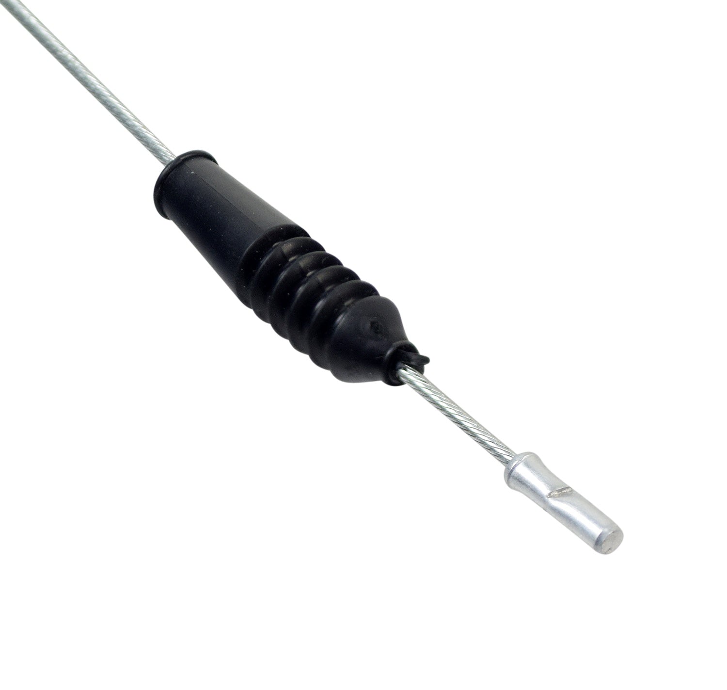 Front Brake Cable for the Swagtron EB5 Pro Electric Bike, featuring a black rubber handle and a silver wire. Close-up of the thin metal rod and detailed tool parts.