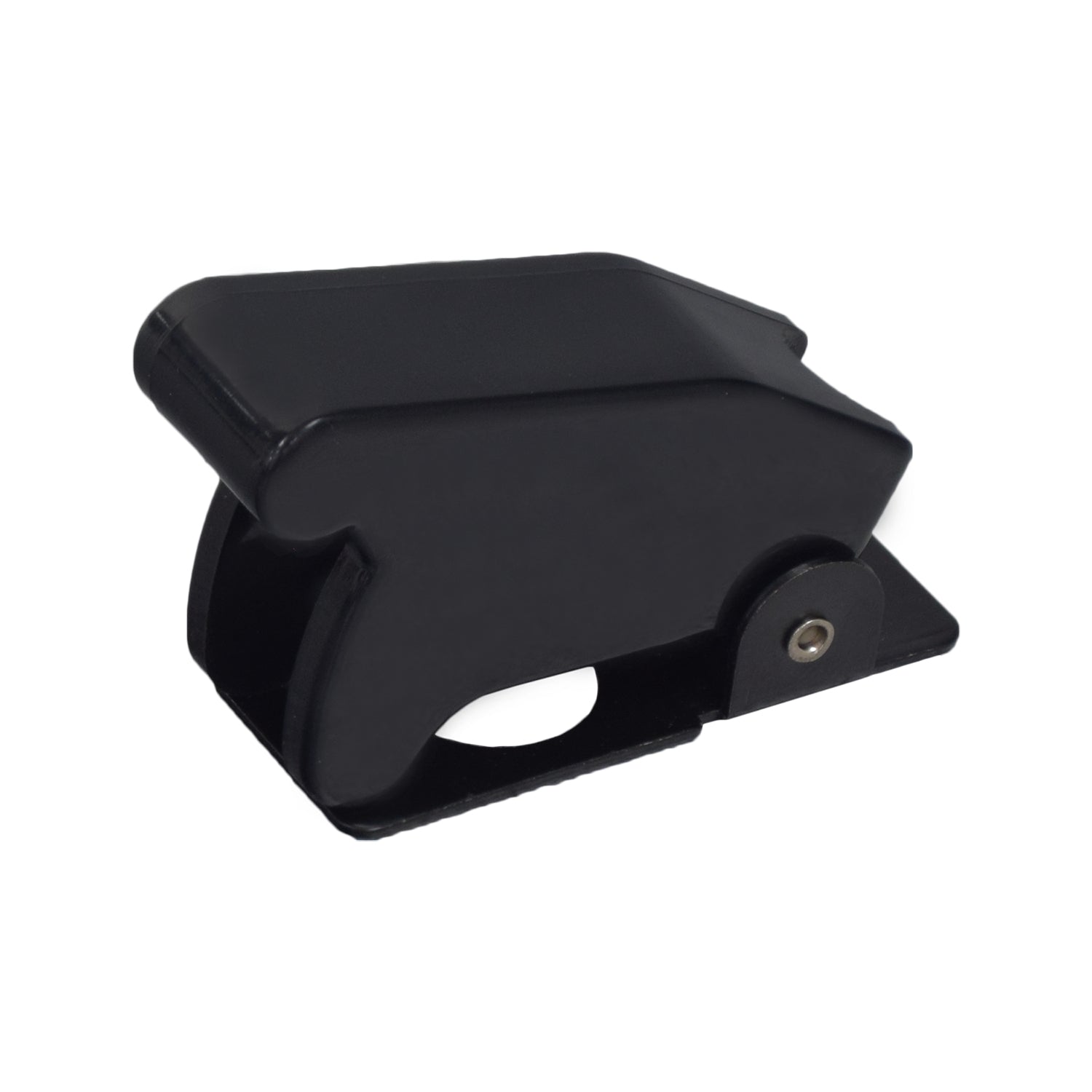 Black Toggle Switch Safety Cover for the Monster Moto / Mega Moto MM-eRCH & MME-250 Electric Mini Bikes, featuring a black object with a hole and a white circle.