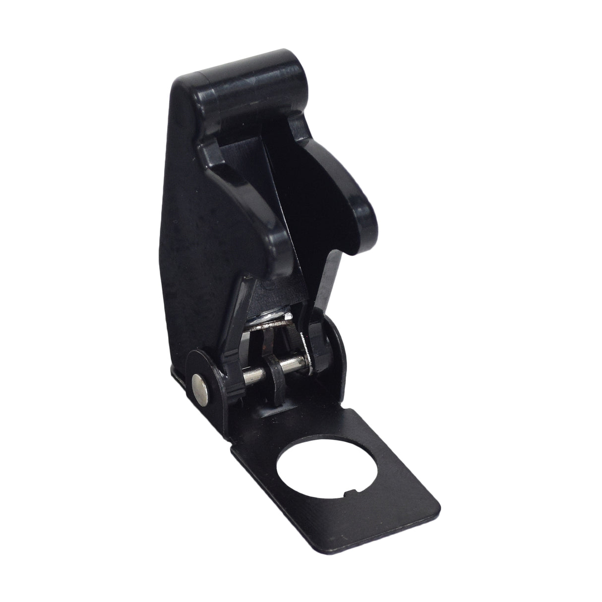 Black Toggle Switch Safety Cover for Electric Mini Bikes, featuring a black plastic cover with a circular hole, designed to protect the switch from dirt, dust, and moisture.