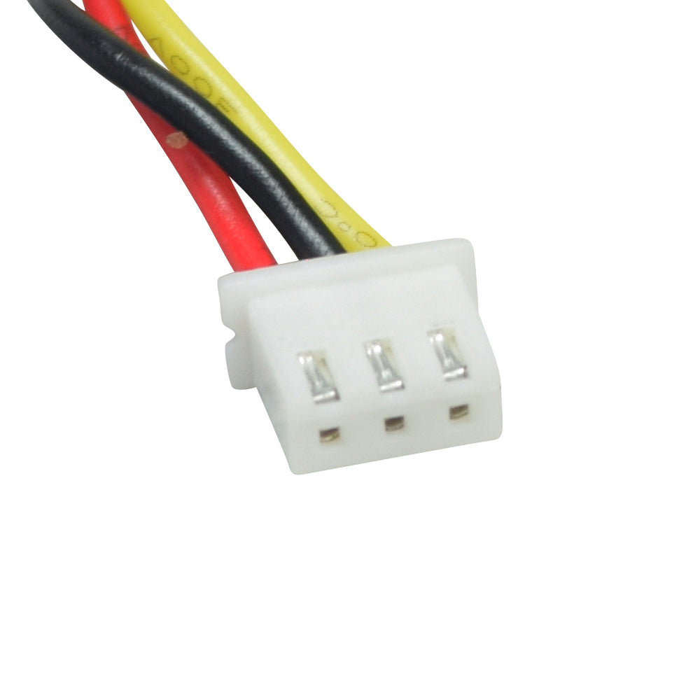 Close-up of the On/Off Switch for RazorX Electric Skateboards, featuring a white plastic connector, black and yellow electrical wires, and a weatherproof rubber boot for moisture protection.