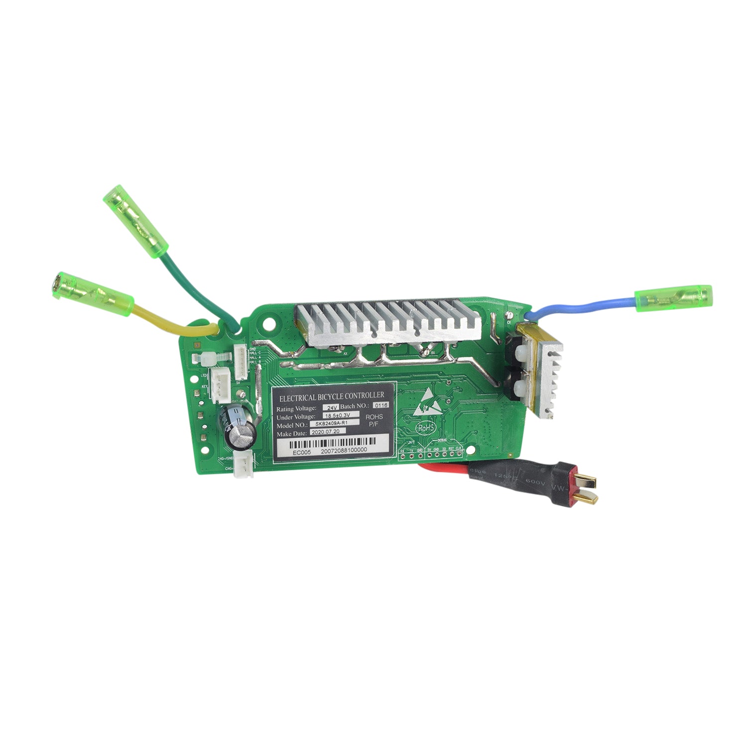 Motherboard (PCB) for RazorX Electric Skateboards with visible wires and connectors, serves as the control unit for receiving remote signals and managing motor functions.