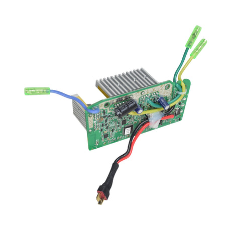 Motherboard (PCB) for RazorX Electric Skateboards, featuring a green circuit board with various wires, components, and connectors, essential for receiving remote control signals and managing motor functions.