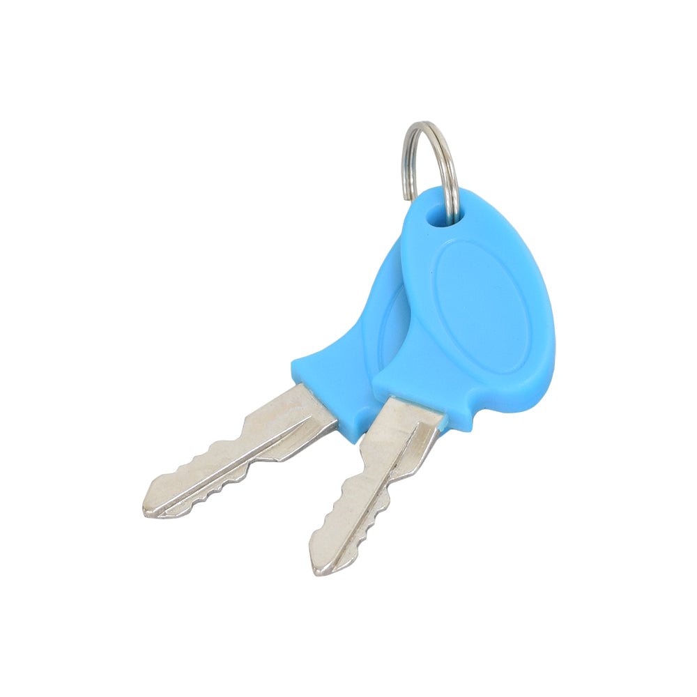 Ignition Switch with Keys for the Motovox MVS10, featuring a blue plastic handle keychain and a metal ring with two attached keys. Perfect replacement for your original Motovox switch.