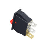 Red On/Off Switch for Electric Recreational Scooters & Go-Karts, featuring a black body with a prominent red button, designed for compatibility with multiple models from brands like Dynacraft, Pulse, and Razor.