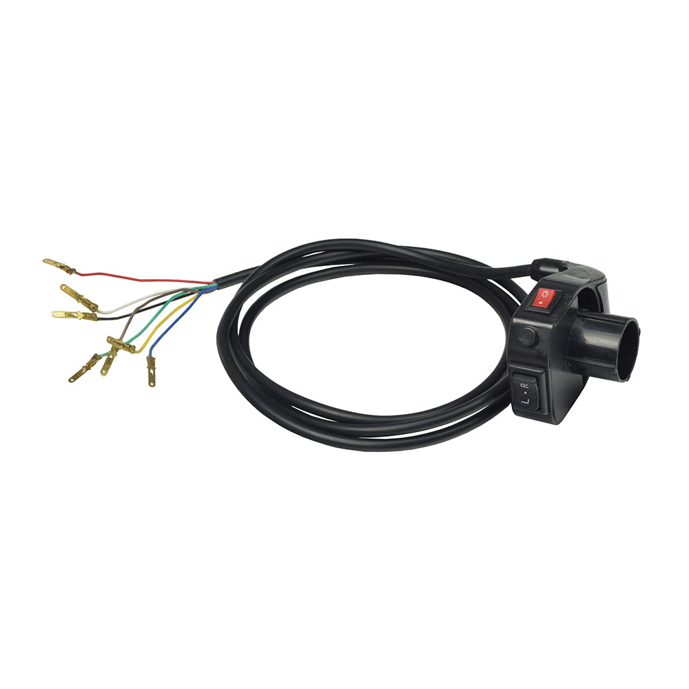 Headlight, Turn Signals, and Horn Switch Cluster featuring a black cable with a handlebar-mounted switch and 7 wires, designed for standard 7/8 handlebars.