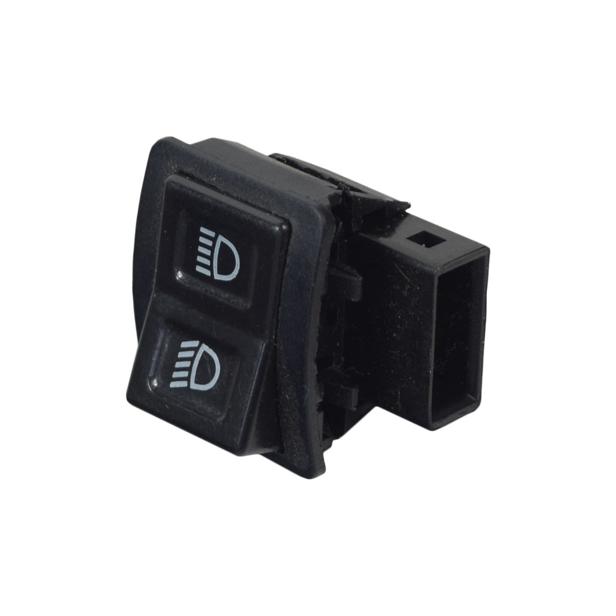 Mini Hi/Low Beam Light Switch for 50cc+ gas scooters, ATVs, and go-karts, featuring clear white text and a distinct logo on a sleek black surface.