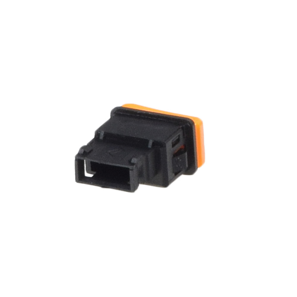 Orange 2-Pin Starter Switch for 50cc, 150cc, & 250cc ATVs, Go-Karts, & Scooters, featuring a black and orange electrical connector designed for easy installation in gas-powered vehicles.