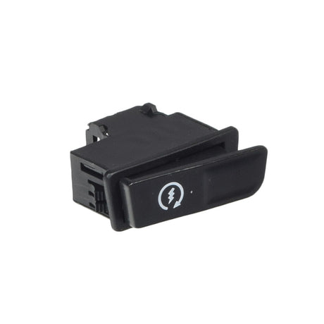 Black 2-Pin Starter Switch for ATVs, Go-Karts, & Scooters, featuring a white lightning bolt logo on its side, with a compact and easy-to-install design.