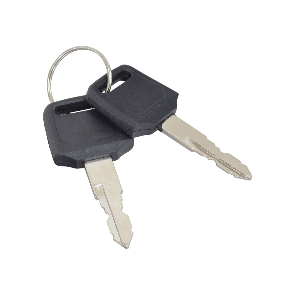 6 Wire Ignition Key Switch for ATVs & Dirt Bikes, featuring a close-up of a metal key ring holding two keys, included with the assembly for 90cc to 150cc models.