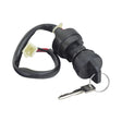 3 Wire Ignition Key Switch for ATVs & Dirt Bikes (Threaded Shaft Mount) featuring a black key, black cable, and close-up of a white electrical connector. Suitable for Baja Wilderness Trail 400 and Baja BA150 ATV.