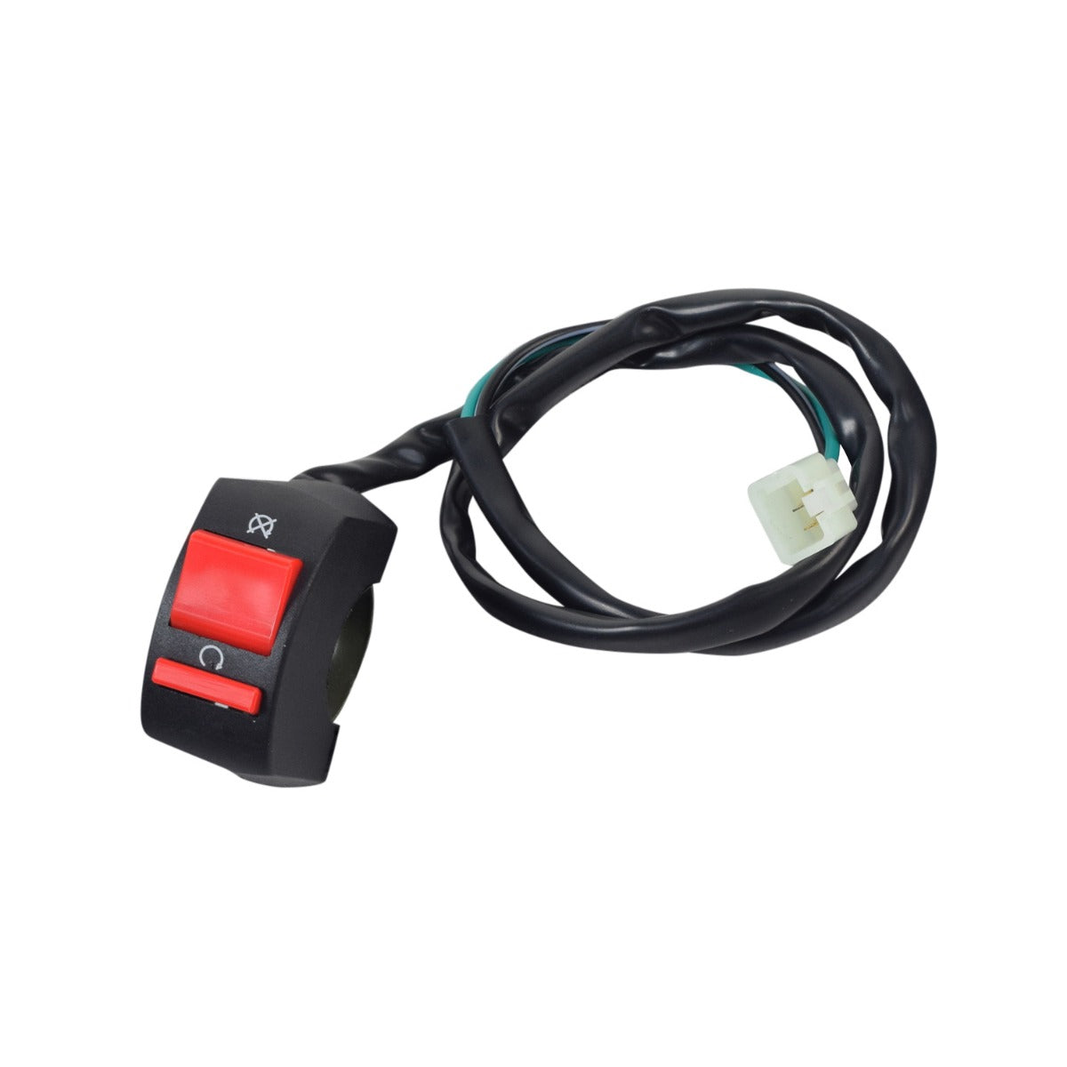 Engine Kill Switch for the Motovox MVS10 gas scooter, featuring a visible red button on a black device, with an attached white wire and included mounting hardware.