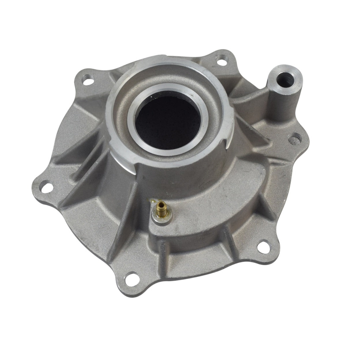 Left Crankcase for the Baja Wilderness Trail 400 (WD400-U) 400cc ATV, featuring a machined aluminum casting with multiple holes and a close-up view highlighting intricate metal details, designed for the discontinued Baja ATV model.