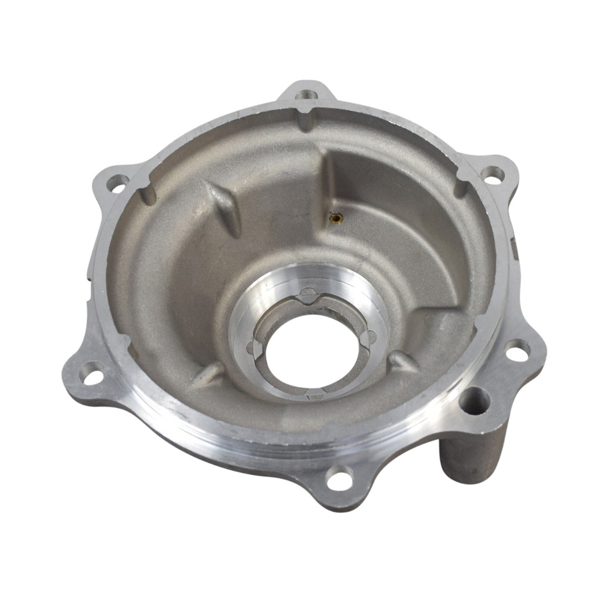 Left Crankcase for the Baja Wilderness Trail 400 (WD400-U) 400cc ATV, a close-up of a machined aluminum part with circular holes, essential for the discontinued Baja ATV model.