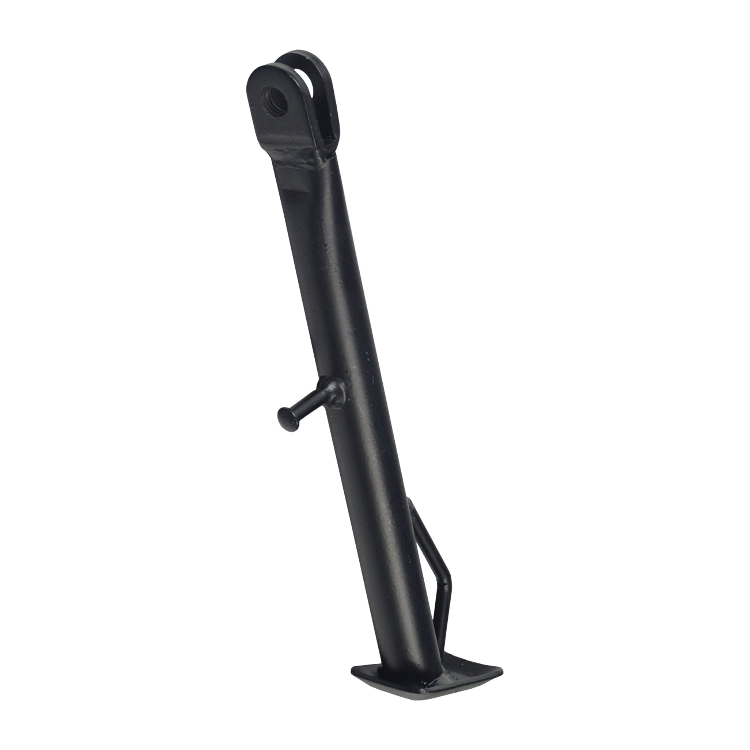 230 mm Kickstand for 70cc, 90cc, & 110cc Dirt Bikes featuring a black metal stand with a screw and a round hook, designed for mid-size dirt bikes.