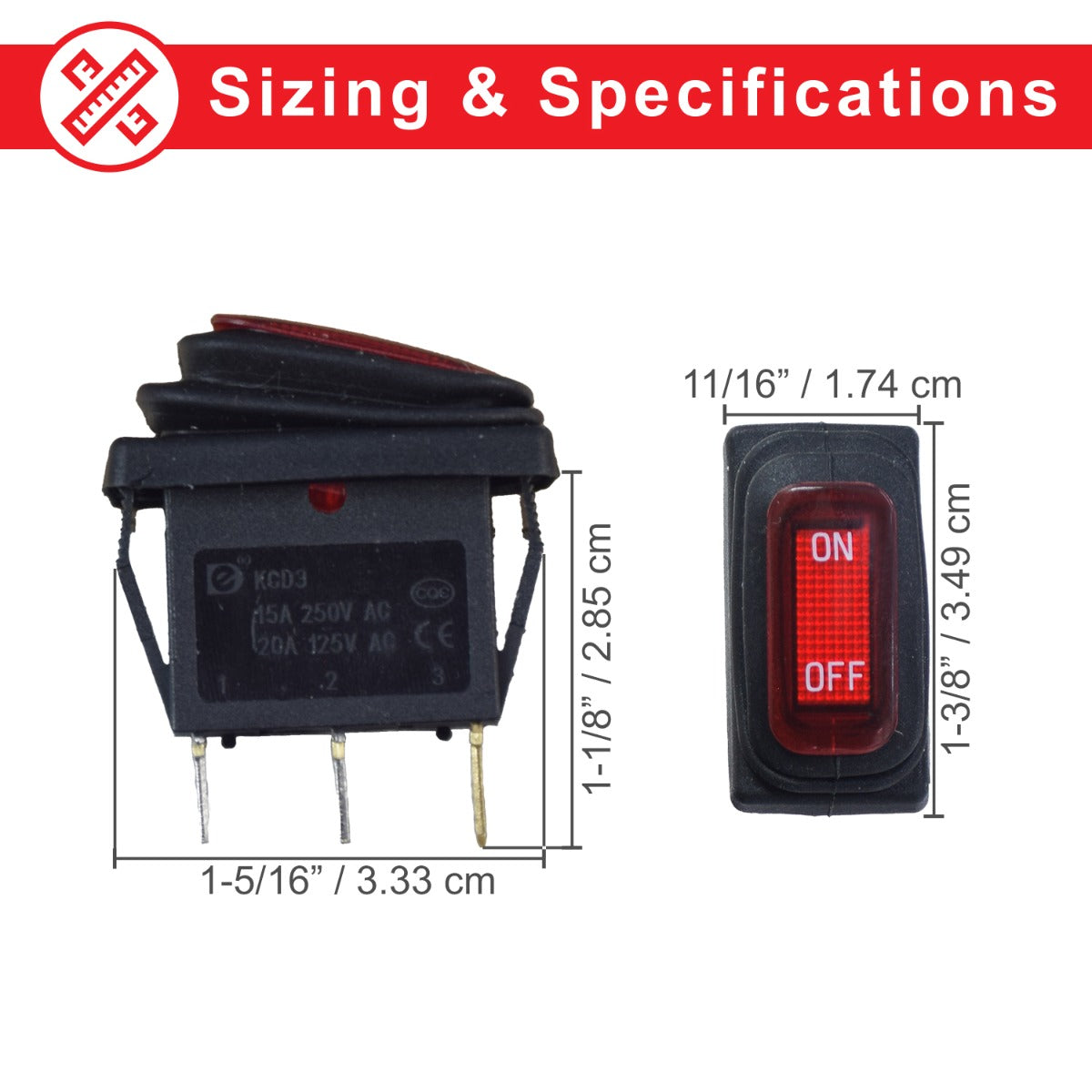 Red On/Off Switch with Weather-Resistant Rubber Boot for Razor Electric Scooters, featuring a close-up of the red switch and black protective boot, highlighting its robust design for various Razor models.