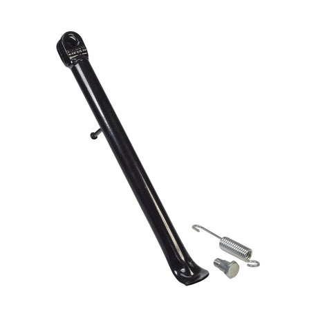 290 mm Kickstand for 70cc, 90cc, & 110cc Dirt Bikes, shown with a couple of screws, featuring a black metal pole and a metal hook.