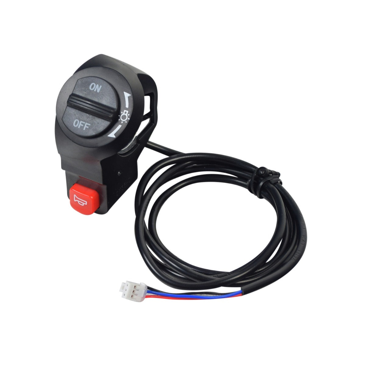 Dual Function Light & Horn Switch for the Gyroor C3 Electric Bike featuring a red horn button, black switch, and white wire, with three 41-1/2 wires and a small 3-pin connector.