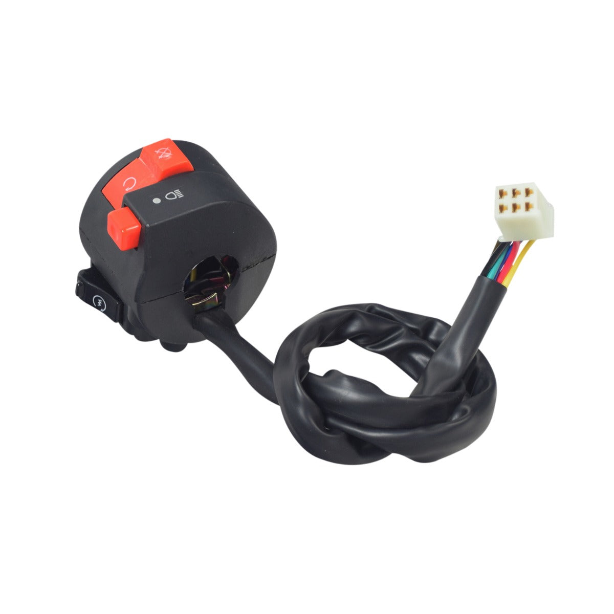 Engine & Light Switch Assembly for Coleman AT125-EX, AT125-UT, AT200-B, & TaoTao Raptor 200 ATVs, showing a black switch with orange buttons and a wired six-pin connector for handlebar mounting.