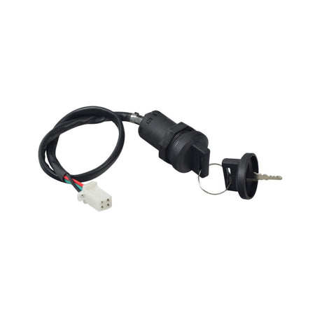 Key Switch for Coleman AT125-EX, At125-UT, AT200-B, & TaoTao Raptor 200 ATVs, featuring a key and keyhole, black electrical device with wire, and two keys included.