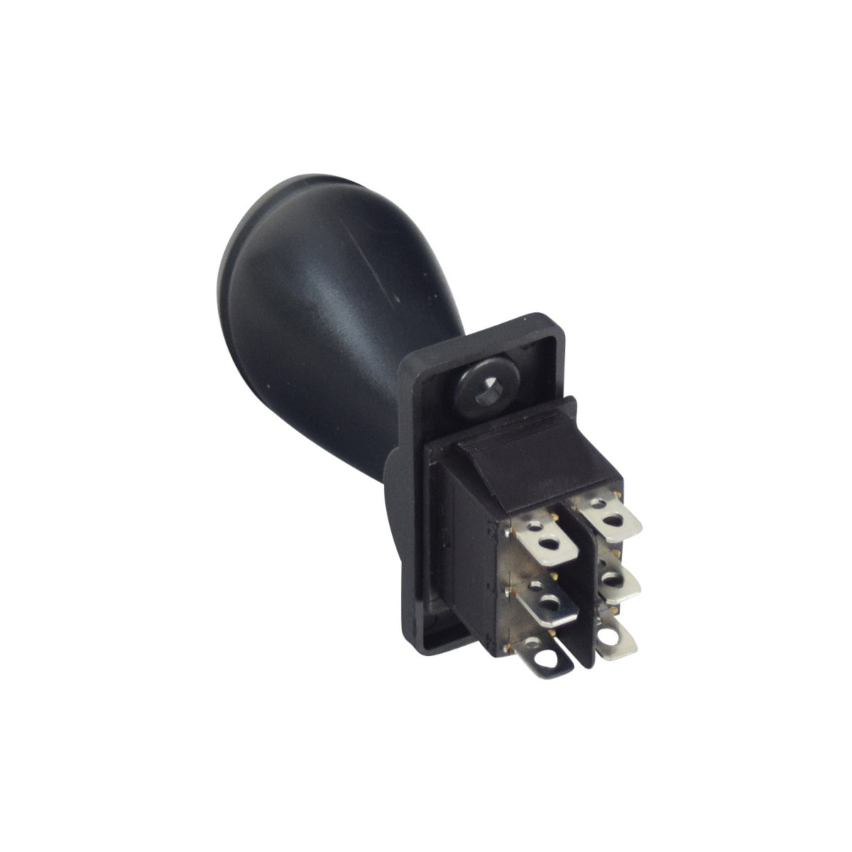 3-Position Joystick Throttle Switch for the Kidzone Ride-On Toy Bumper DIY Race Car, featuring a black handle and metal parts, with a Forward/Off/Reverse toggle and six slide-on connectors.