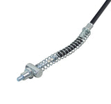 56-3/8 Brake Cable for Scooters and Mini Bikes, featuring a sturdy metal spring and black sleeve, designed for enhanced durability in gasoline engine models, visible in a close-up view.