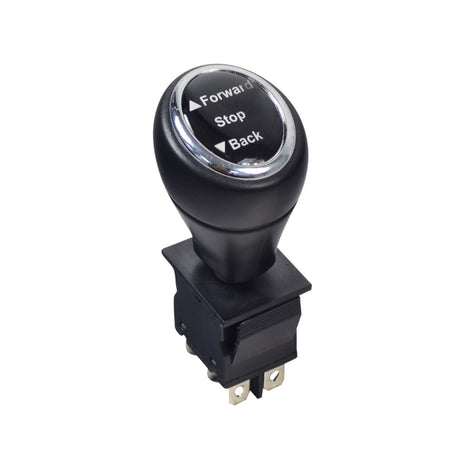 3-Position Joystick Switch for Ride-On Toy Bumper Cars, featuring a black knob and sleek design, shown in a close-up view highlighting the switch's detail and functionality.