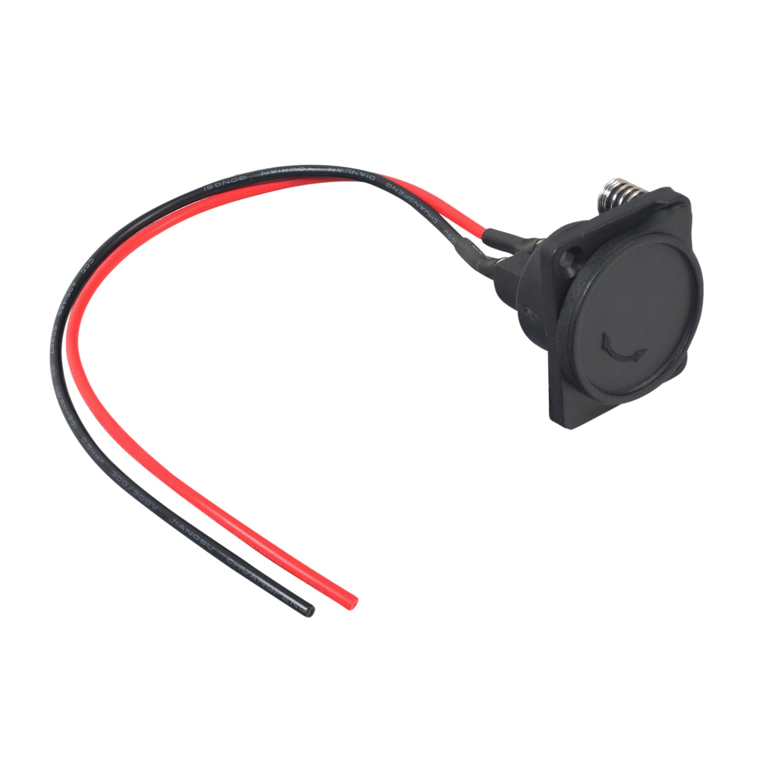 XLR Connector with Wires for Currie Electric Scooters, featuring black and red wires attached to a black circular connector. Ideal for GT, IZIP, Mongoose, and Schwinn models, requires cutting and splicing.