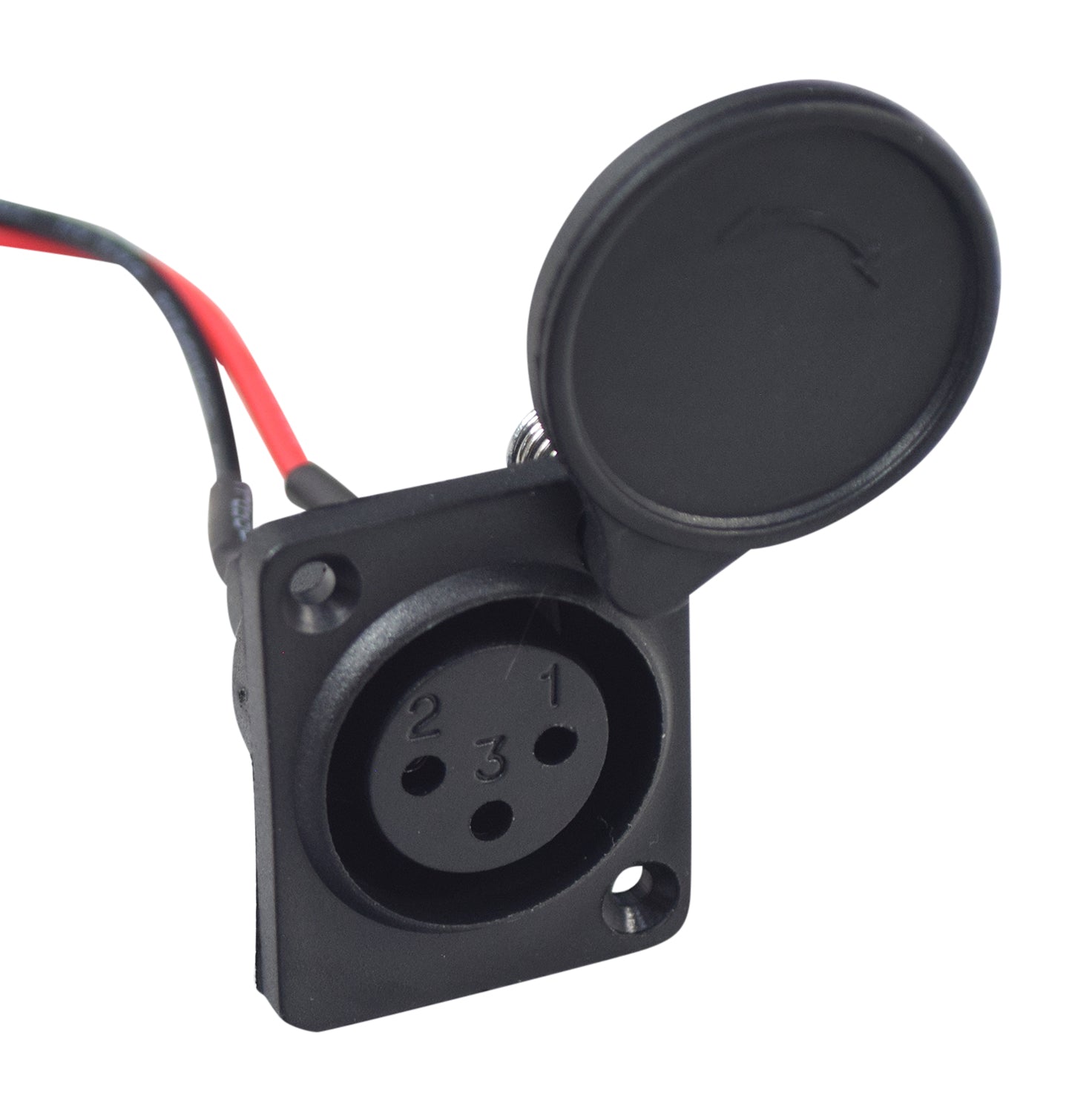 XLR Charger Port with 2 Wires for the Razor Rambler 16 electric minibike, featuring a black connector with visible wires and a protective cover.