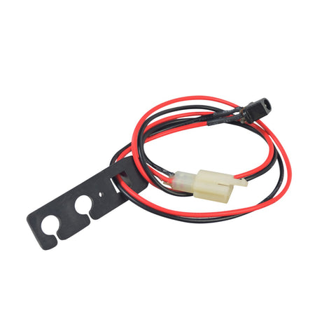 Minimoto Sport Racer 2-Wire Charger Port Assembly featuring a close-up of a black and red electrical wire connected to a white connector.