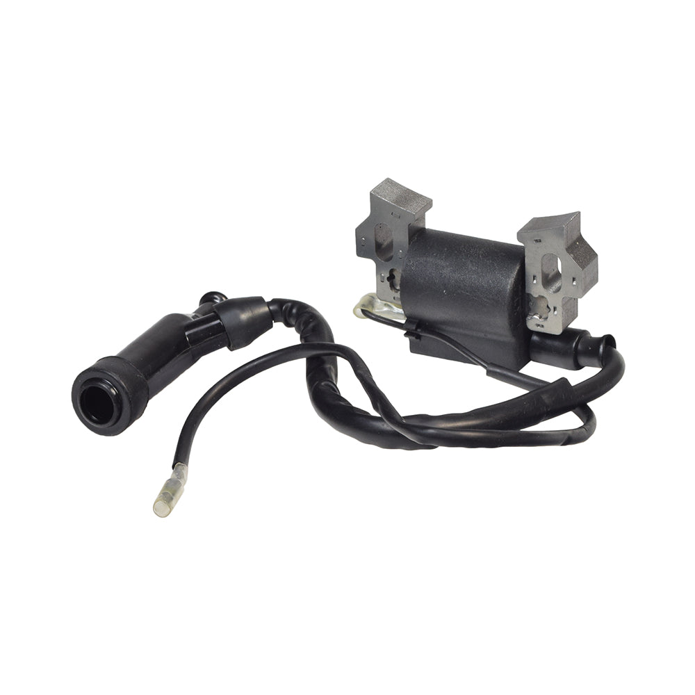 Ignition Coil for 196cc 6.5 Hp Go-Kart Engine, featuring a black electrical device with attached wires, suitable for Honda clone 4-stroke engines, mini bikes, go-karts, and portable equipment.