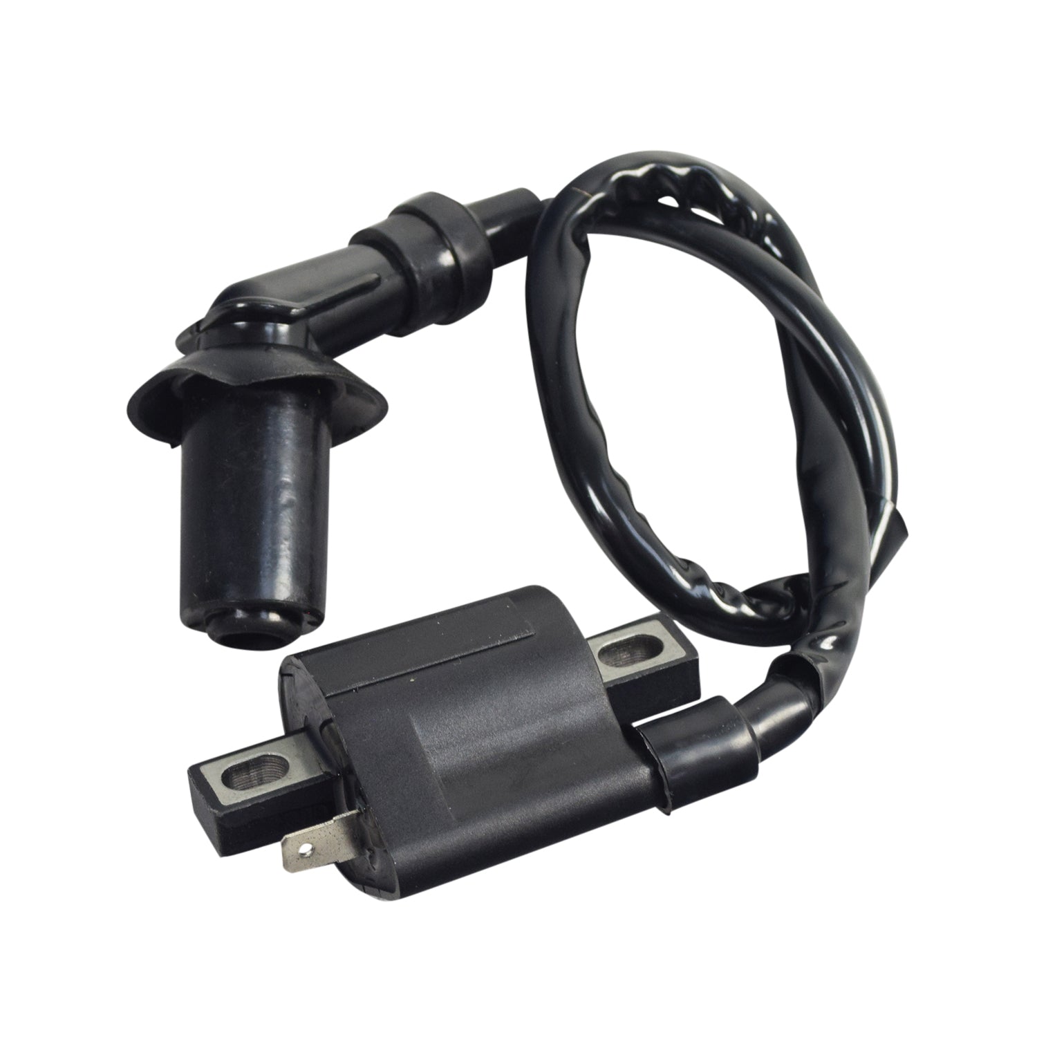 Ignition Coil for Baja Wilderness Trail 250 (WD250) ATV - VIN Prefix LAPS, showing a close-up of the black electrical wire and adapter components.