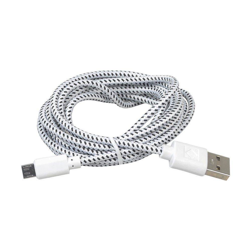 Braided Micro USB Charging Cable for Samsung S3, S4, & Note 2, shown in a close-up of its durable, coiled design with visible connectors, highlighting its premium quality and compatibility with various devices.