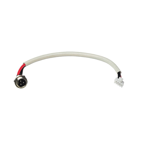 Mini 3-Prong Charger Port for Self Balancing Hoverboards, featuring a white cable with a connector and a black circular component, designed for direct battery-to-charger connection.