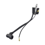 79cc Ignition Coil for Coleman CK100 & SK100 Go-Karts, showing a black wire with a cable and metal connector, close-up of coil, and additional detachable black wire.